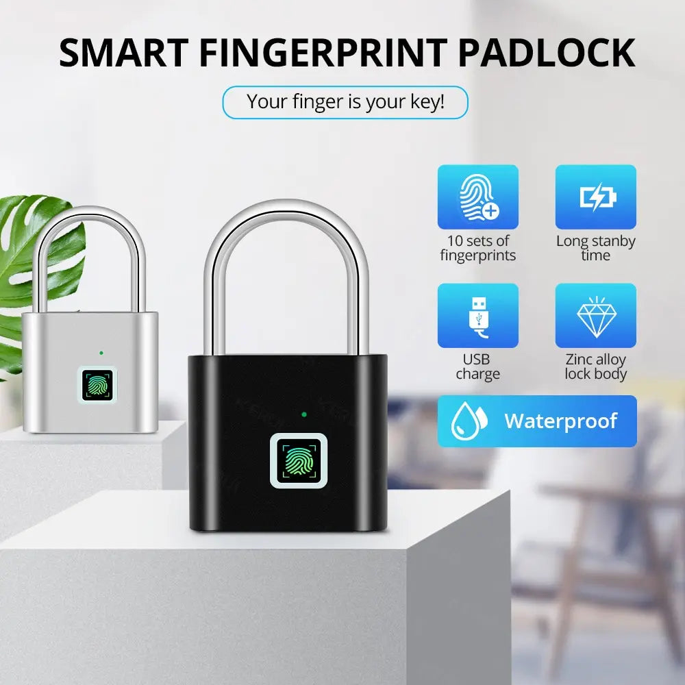 Fingerprint Padlock Anti-Theft Door Lock Luggage Cabinet With USB Charging Safety Lock