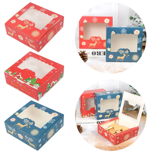 Christmas Cookie Boxes with Clear Window Treat Containers for Food Cupcake Brownies Donuts Gift Giving