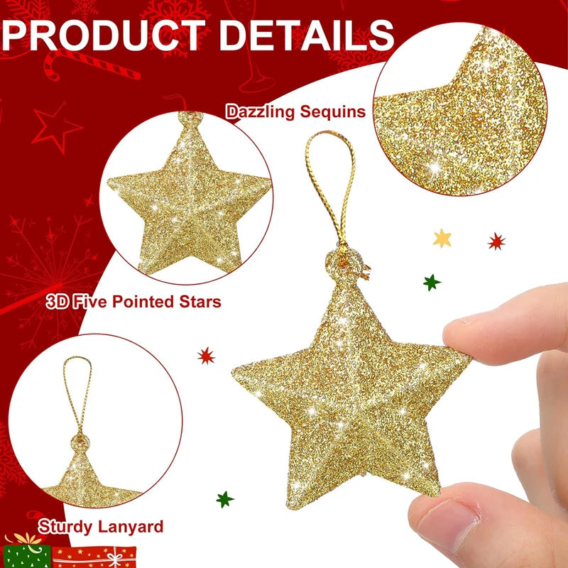 Glitter Star Ornaments Christmas Tree Pendant Mini Hanging Stars for Holiday Parties Weddings Home Decoration