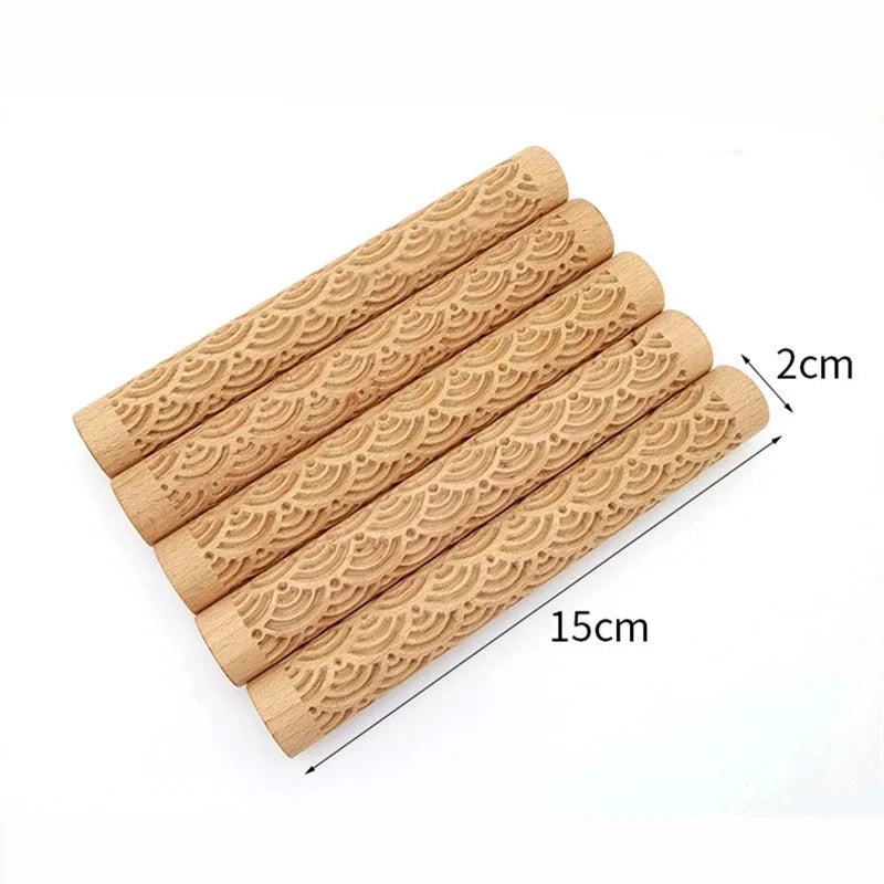 Wooden Texture Rolling Pin Ceramic Pottery Art Embossed Rod Flower Pattern Mud Roll Roll Reliefs DIY Clay Craft Tool