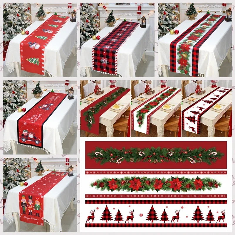 Merry Christmas Table Runner Winter Xmas Holiday Kitchen Dining Table Decoration for Home Party Decor