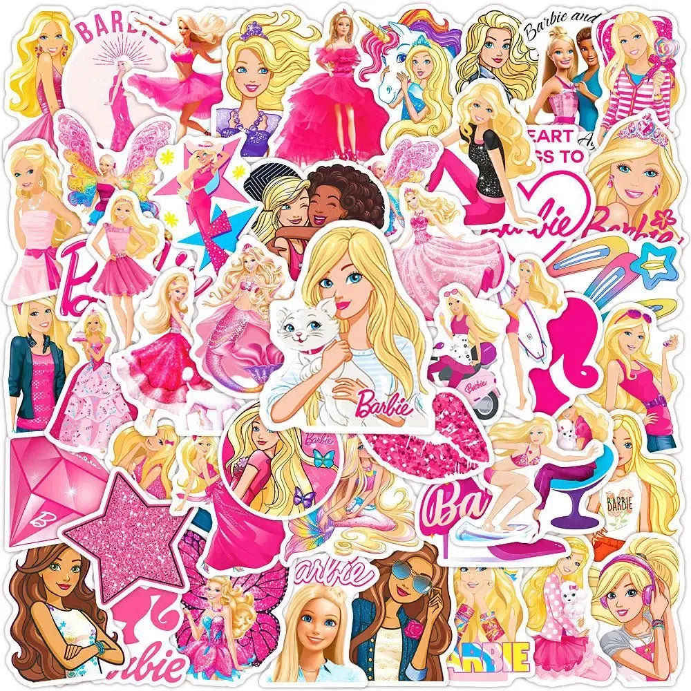 50Pcs Anime Barbie Princess Stickers Waterproof Cartoon Stickers for Water Bottles Laptop Skateboards