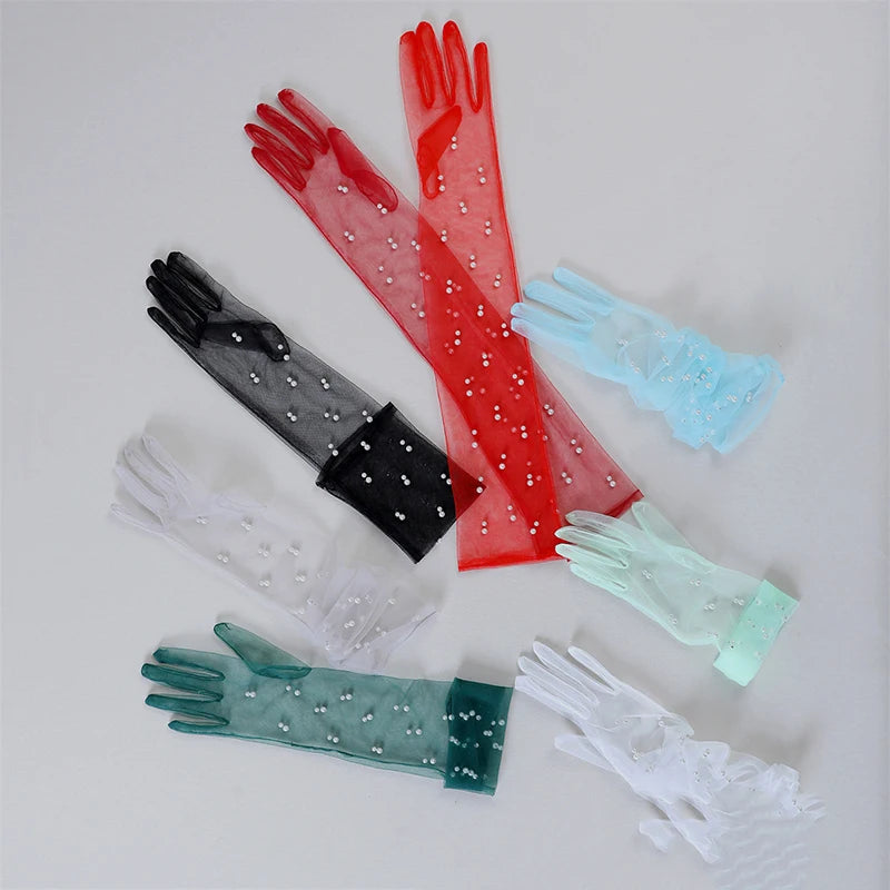 Wedding Long Pearl Gloves Wrist Bridal Bands Cuffs Arm Covers for Bride Women, Girls and Ladies