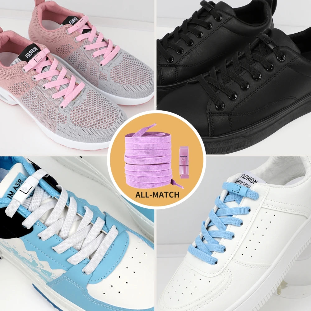 Without Ties Elastic Laces No Tie Shoe Laces Press Lock Shoelace Sneaker for Kids Adult Shoes