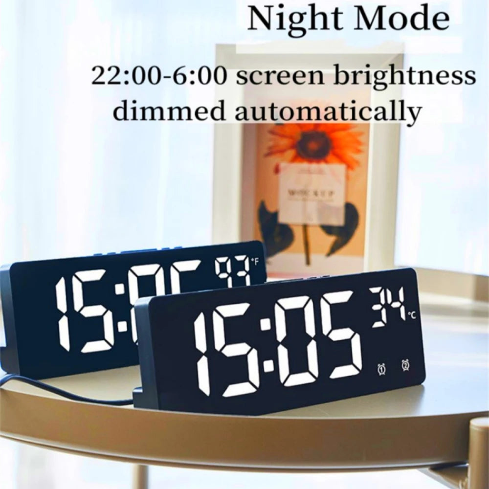 Digital LED Alarm Clock Desktop Clock With Temperature Display Adjustable Brightness Clock for Home, Office