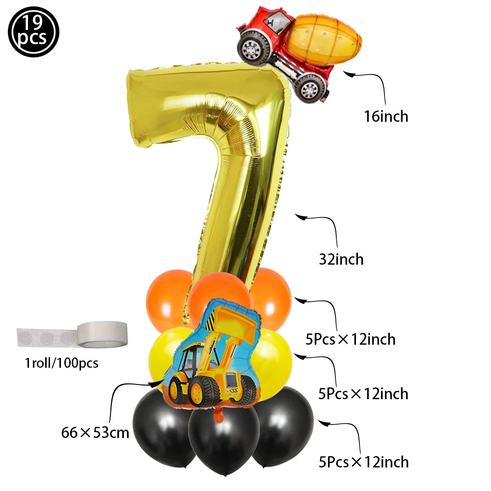 Construction Bulldozer Series Disposable Tableware set Paper Cups Plates excavator Truck Balloon Boy's Birthday Party Decoration