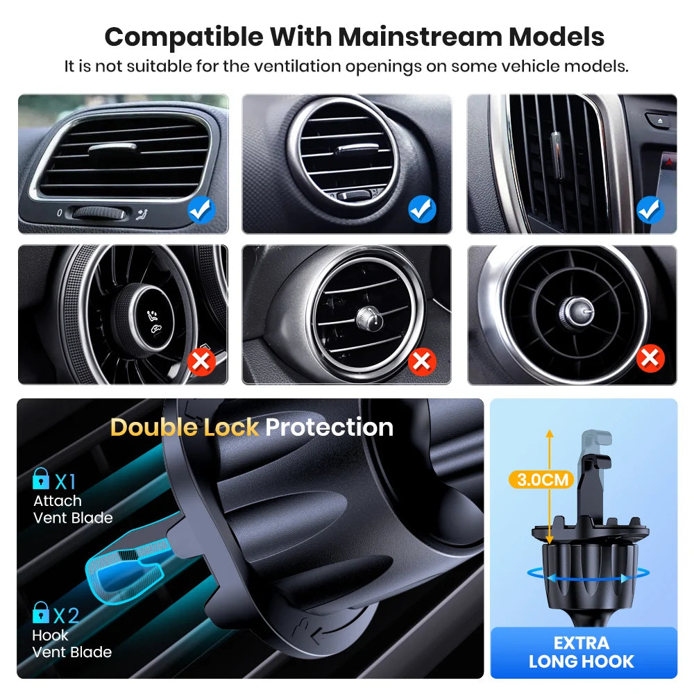 Car Vent Phone Mount Holder Adjustable 360 Rotation Vent Clip Car Phone Holder for All Phones