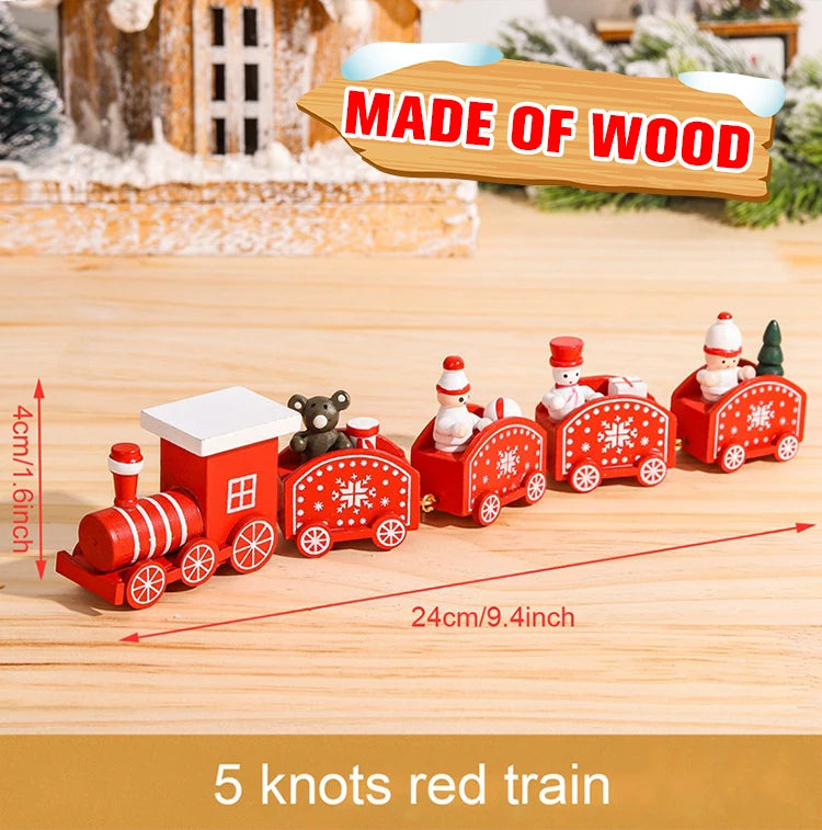 Christmas Train Painted Wooden Tree Decorations Xmas Table Top Ornament for Festival Party Decor