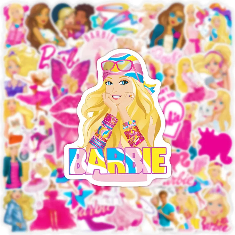 50Pcs Anime Barbie Princess Stickers Waterproof Cartoon Stickers for Water Bottles Laptop Skateboards