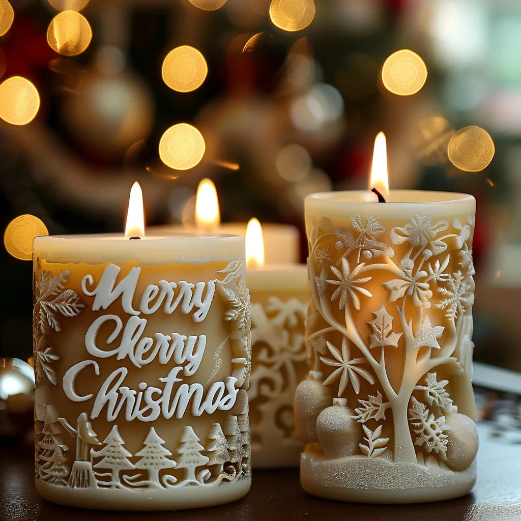 Christmas Cylinder Candle Mold Snowflake Pillar Silicone Mold for Soy Wax Candle, Plaster, Epoxy