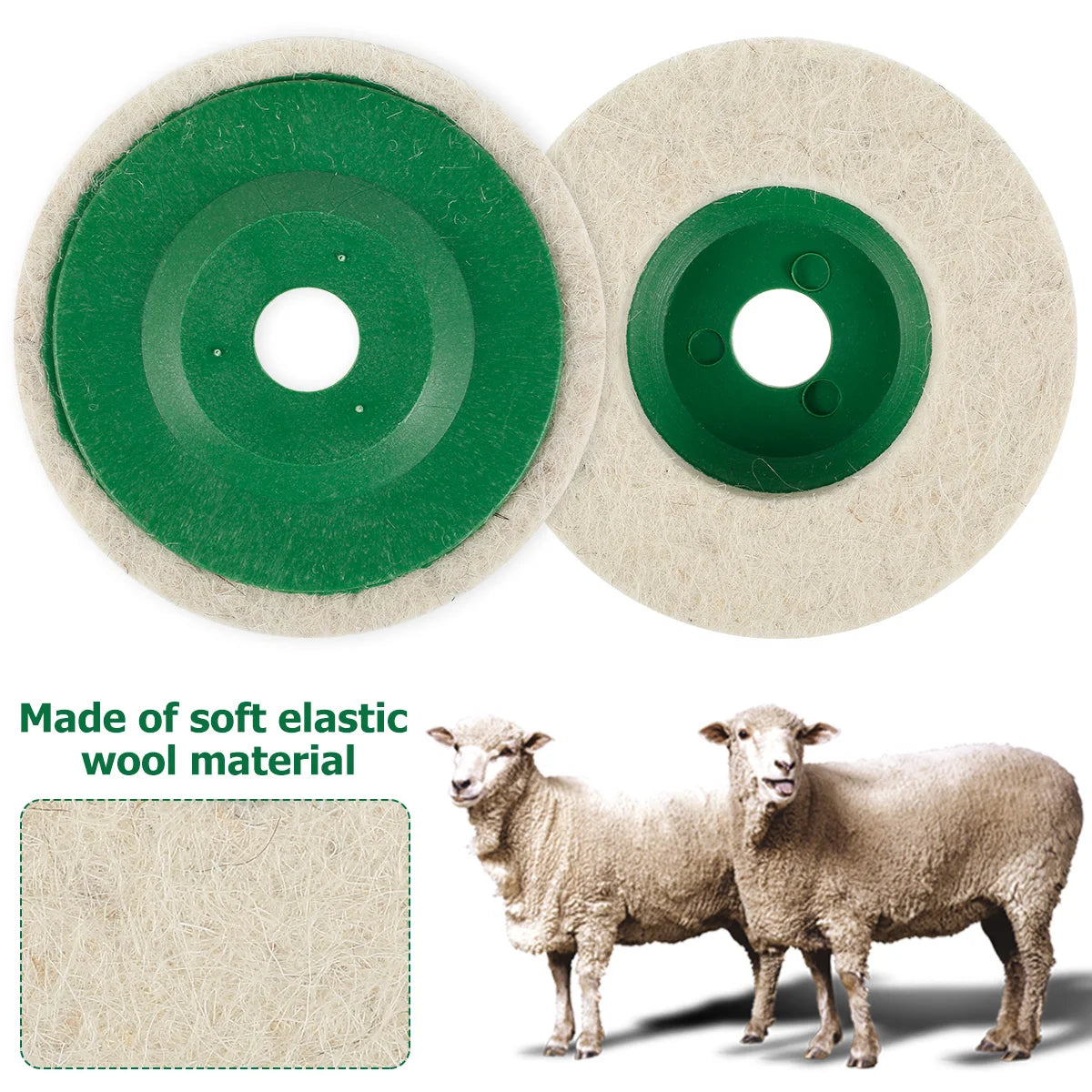 Round Wool Polishing Disc Wheel Pad for Buffing Polishing Buffer Bore Dia-White & Green