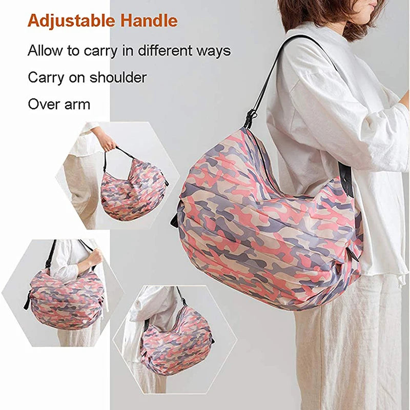 Foldable Reusable Grocery Bags with Zipper Packable Shopping Bag Tote Bag for Travel Women Men Gym Backpack