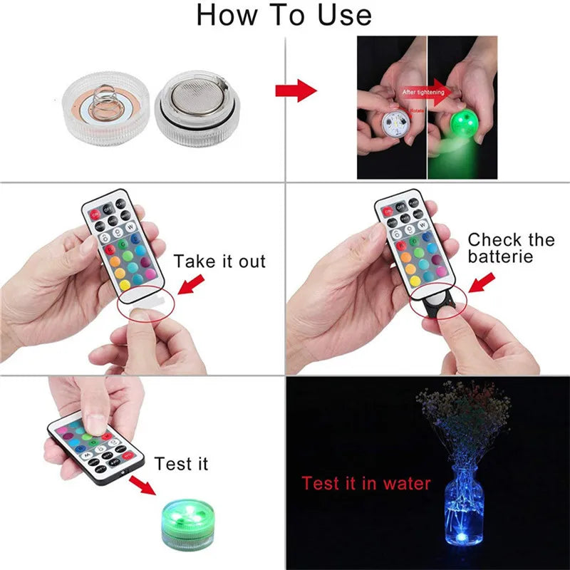 Mini Submersible LED Lights Waterproof Led Tea Lights With Remote Battery Operated for Vase Home Party