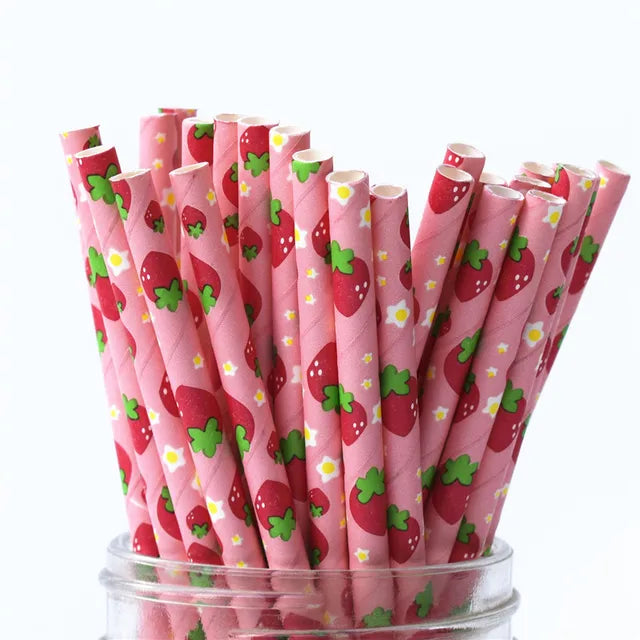 25pcs Disposable Striped Paper Drinking Straws for Cocktail, Milkshake, Coffee, Lemonade