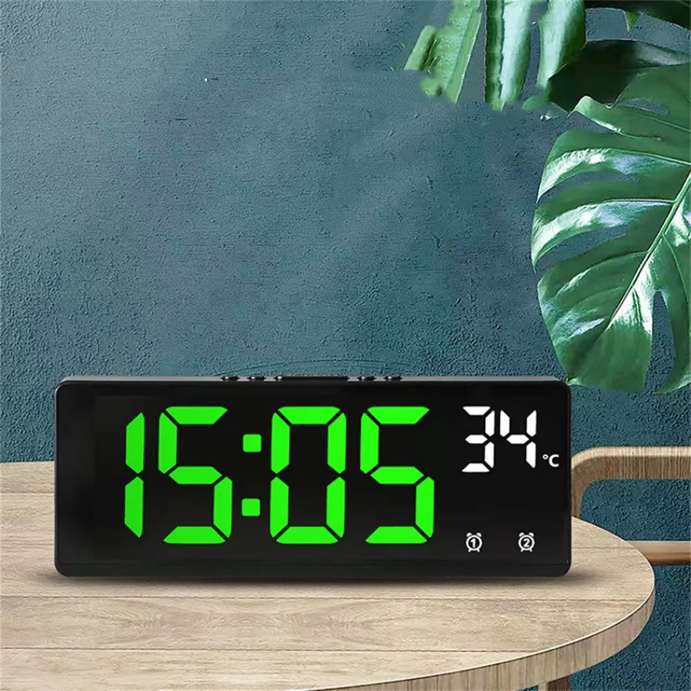 Digital LED Alarm Clock Desktop Clock With Temperature Display Adjustable Brightness Clock for Home, Office