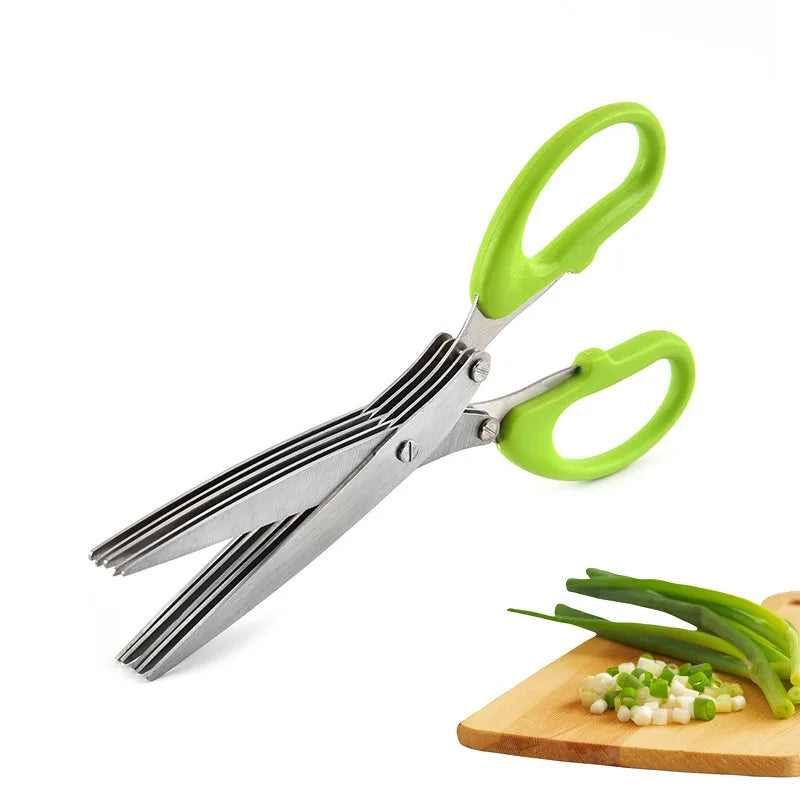 Multipurpose Herb Scissors with 5 Blades Stainless Steel Knives Scallion Cutter Herb Laver Spices Cook Tool Cut