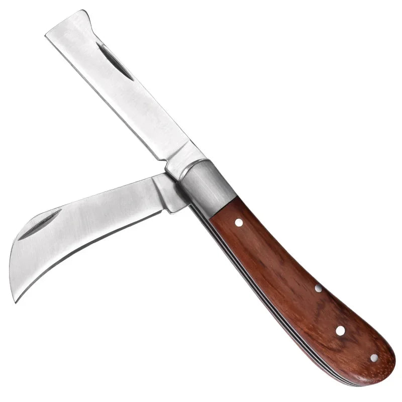 Folding Garden Double Pocket Knife Blades for Weed Bushes Branches Mushroom Digging Knife