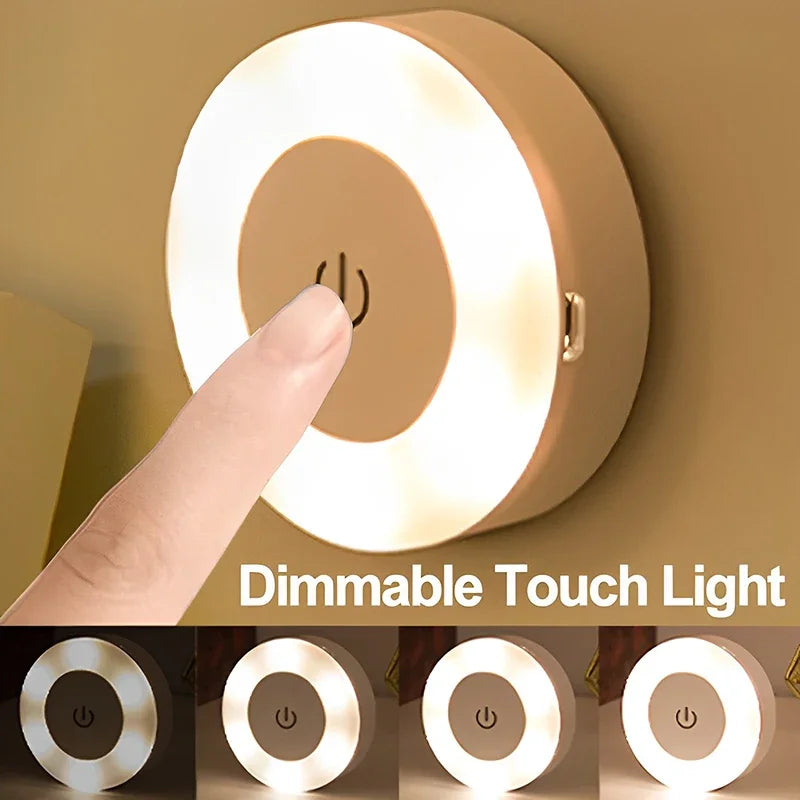 Round LED Touch Sensor Night Lights 3 Modes USB Rechargeable Wall Lights for Bedroom, Living Room