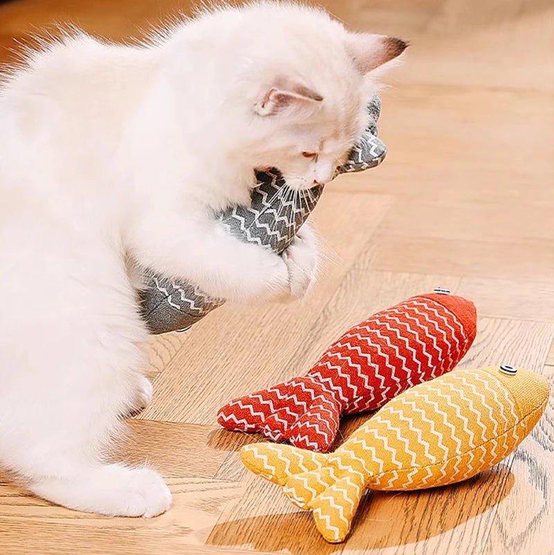 Cat Fish Toys Crinkle Sound Catnip Toys Soft Linen, Interactive Exercise Toys for Cat Kitten Kitty