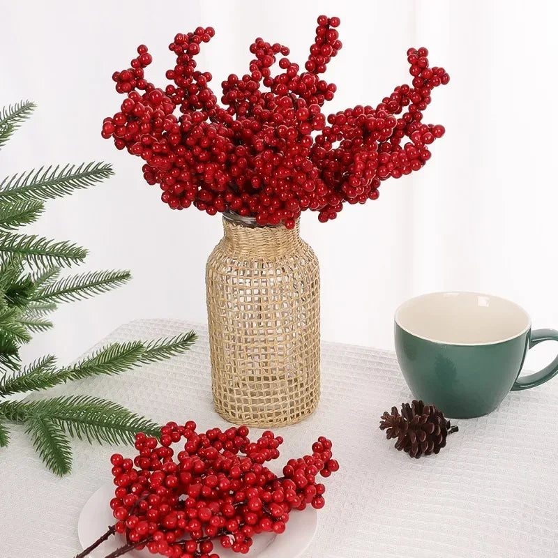 Artificial Holly Berries Fake Berries Decor on Wire for Christmas Tree Decorations Home Holiday DIY Crafts Decor