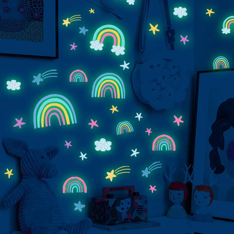 Luminous Rainbow and Stars Wall Stickers Glow in The Dark Wall Decals for Kid Girl Teen Bedroom