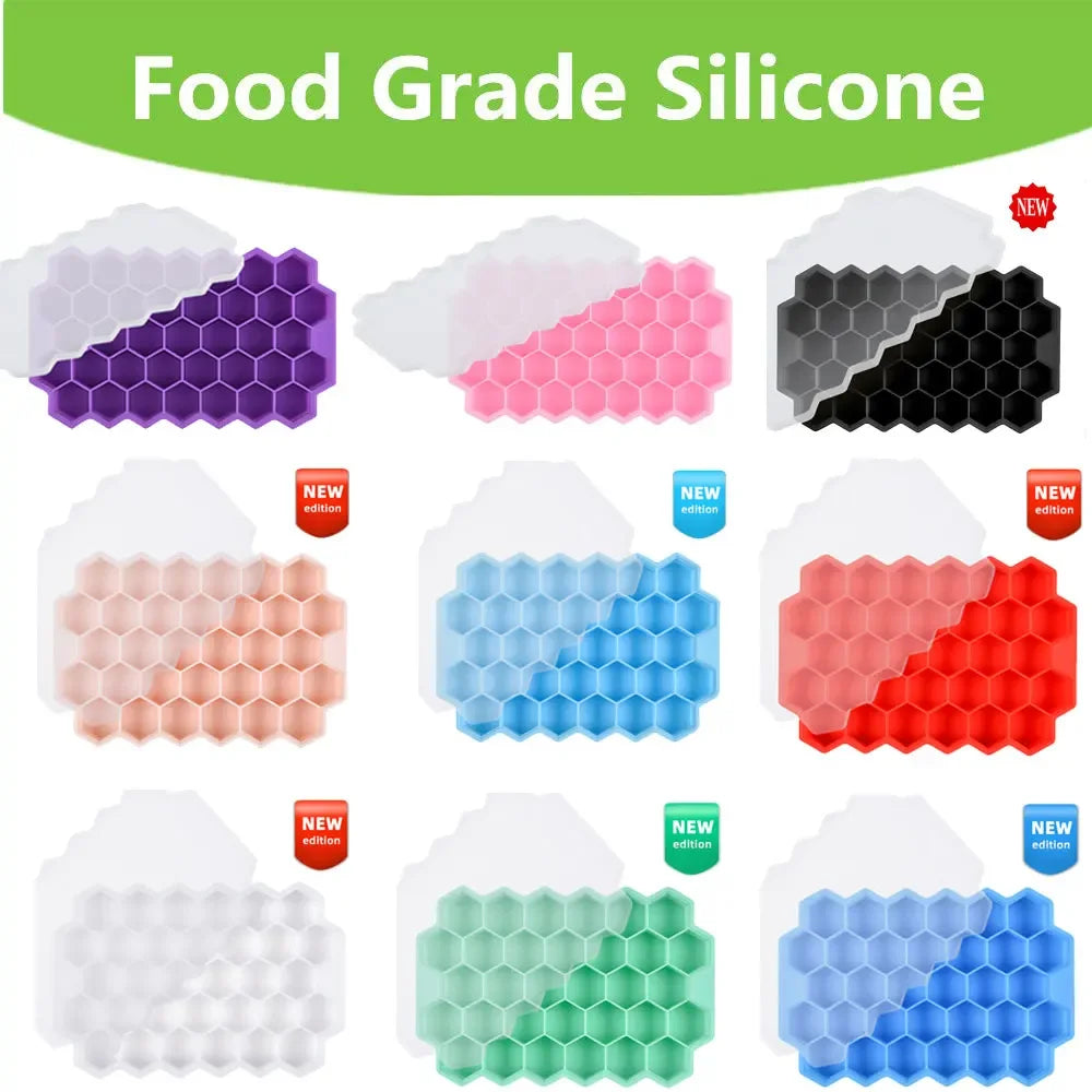 Silicone Ice Honeycomb Trays with Lids Reusable Hexagonal Ice Cube Molds for Chilled Drinks, Whiskey