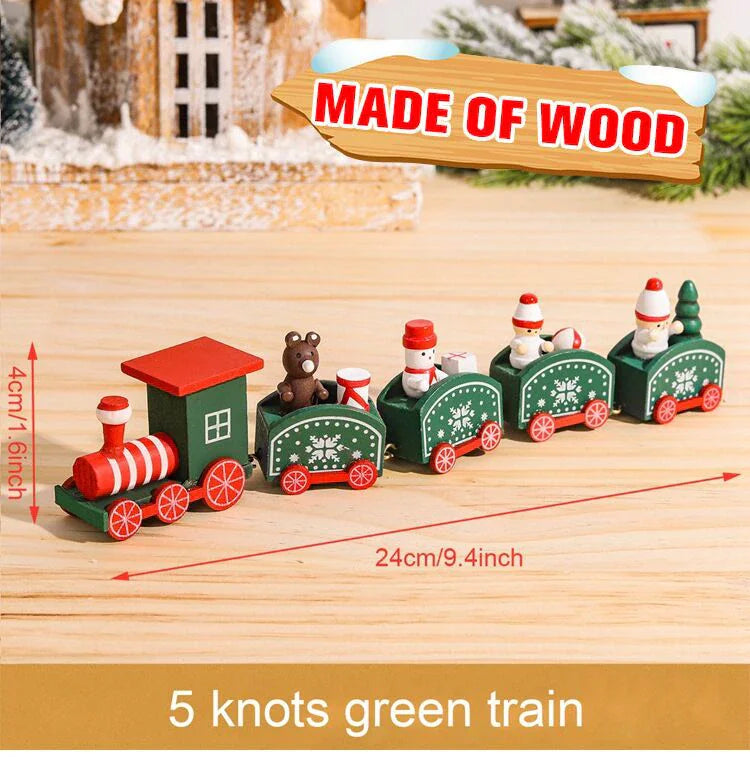 Christmas Train Painted Wooden Tree Decorations Xmas Table Top Ornament for Festival Party Decor