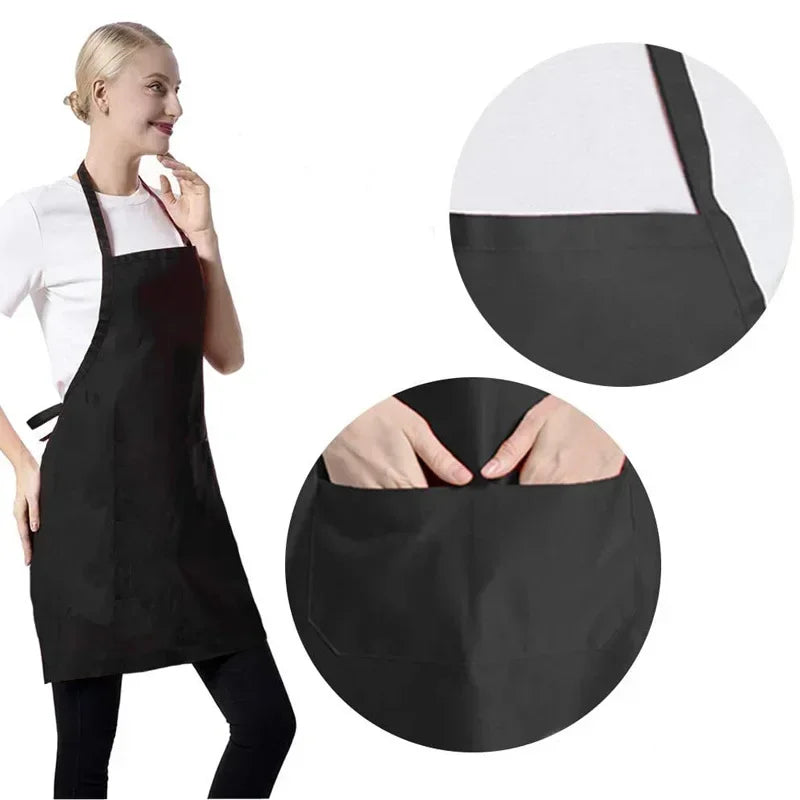 Adjustable Bib Apron Waterdrop Resistant with 2 Pockets Cooking Kitchen Aprons for Women Men