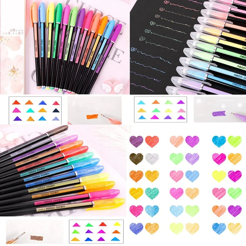 12/24 Pcs Gel Pen Set Glitter Gel Pens for School Office Adult Coloring Book Journals Drawing