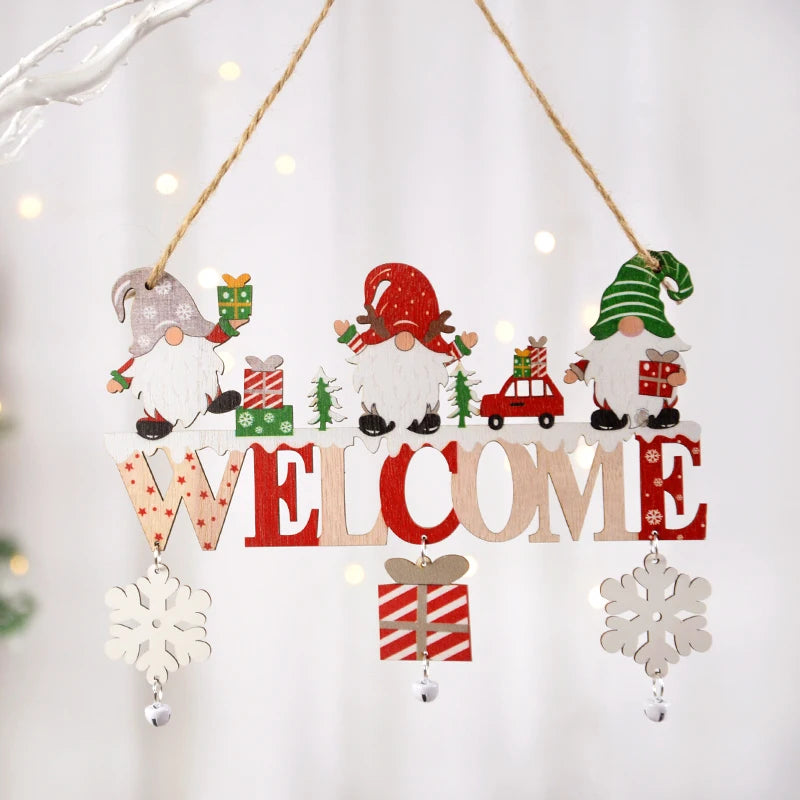 Merry Christmas Hanging Wooden Ornaments Fall Door Gnome Sign Winter Home Front Door Decor for Christmas Outdoor