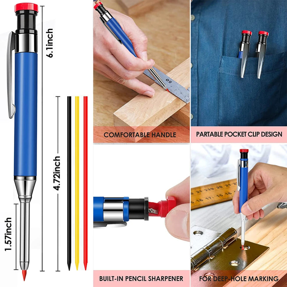 Mechanical Carpenter Pencils Set with Marker Refills and Carbide Scriber Tool for Architect Construction