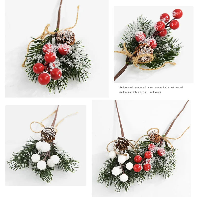 Artificial Christmas Tree Picks Assorted Red Berry Pinecones Leaves for Christmas Winter Holiday