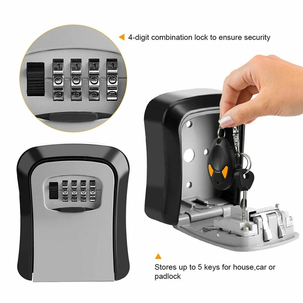 Security Key Lock Box Wall Mounted 4 Digit Combination Lockbox Key Box for House Key