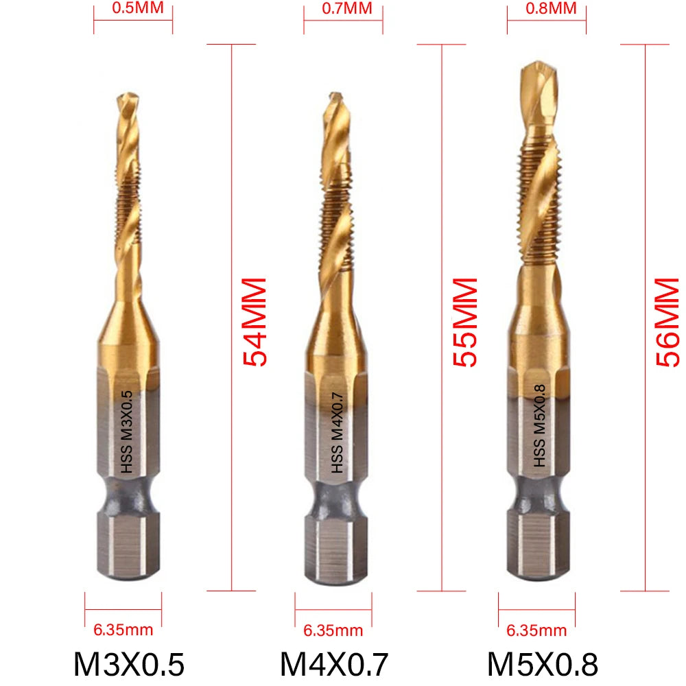 6pcs Drill Bit Hex Shank Titanium Plated HSS Screw Thread Bit Screw Machine Compound Tap M3 M4 M5 M6 M8 M10