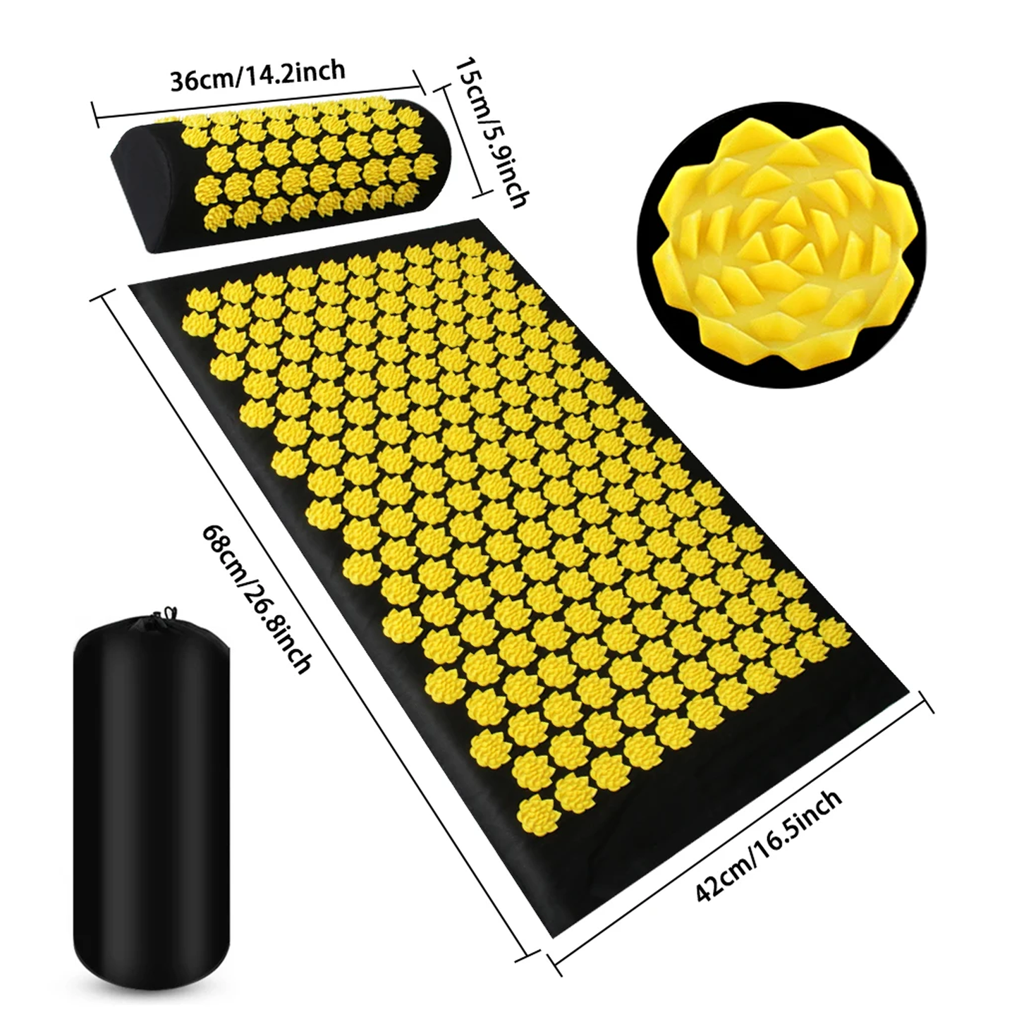 Acupressure Mat and Pillow Set with Bag for Neck & Back Pain, Muscle Relaxation Stress Relief