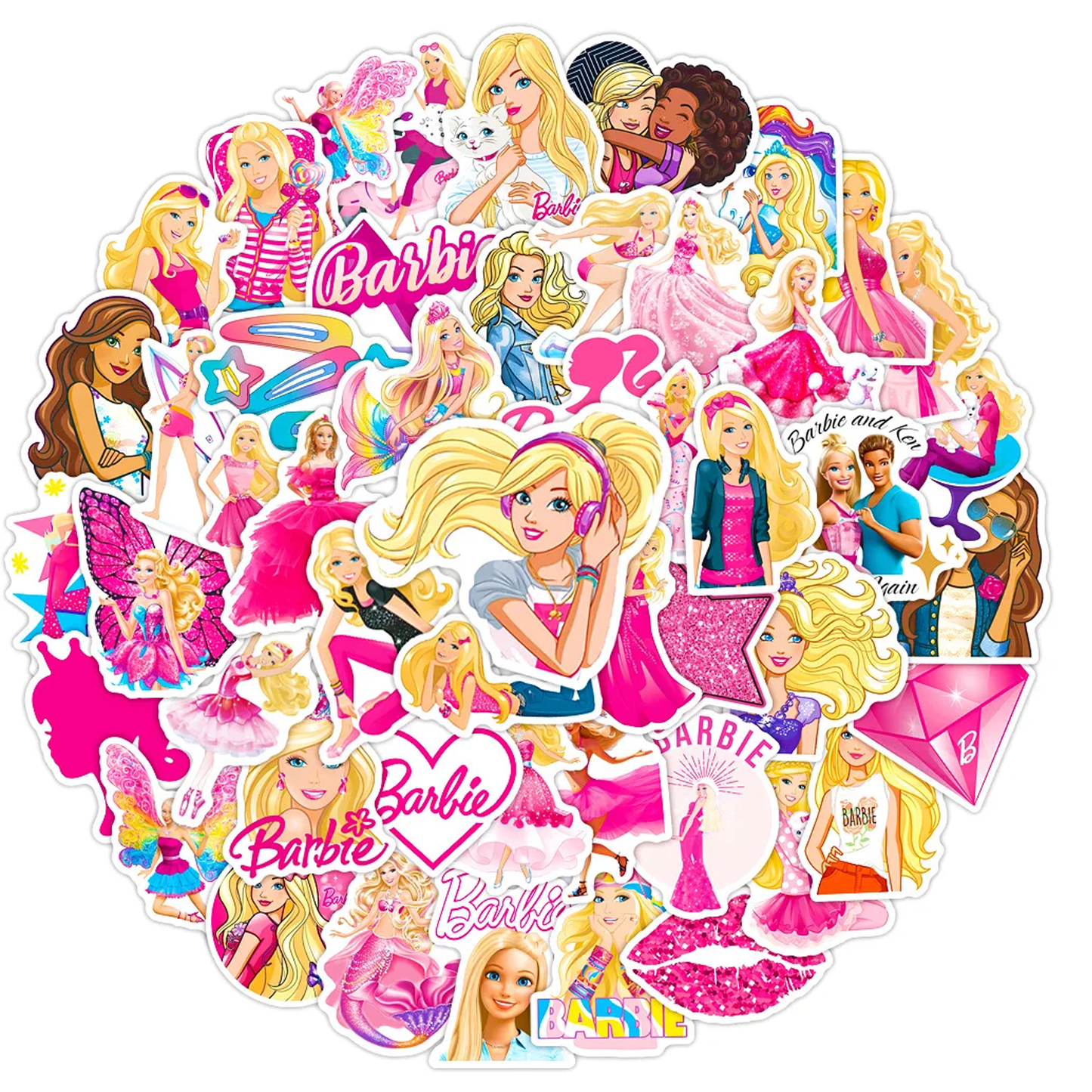 50Pcs Anime Barbie Princess Stickers Waterproof Cartoon Stickers for Water Bottles Laptop Skateboards