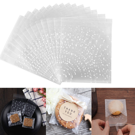 Self Adhesive Cookie Packaging Bags Treat Bags Resealable White Polka Dot Individual Cookie Bags for Gift Giving