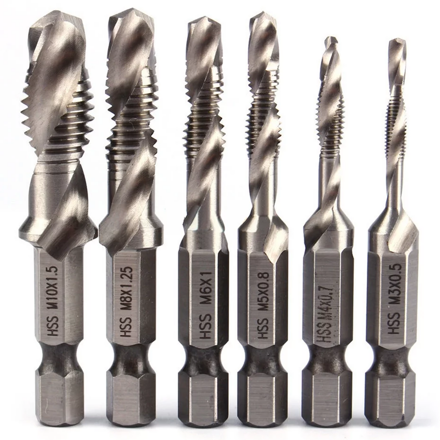 6pcs Drill Bit Hex Shank Titanium Plated HSS Screw Thread Bit Screw Machine Compound Tap M3 M4 M5 M6 M8 M10