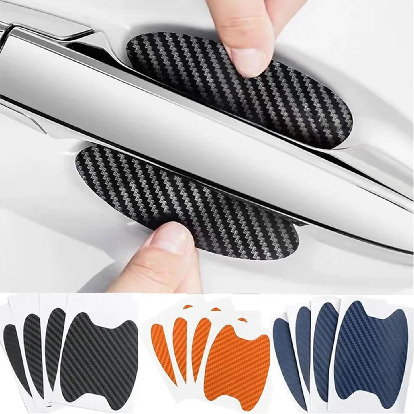 4 Pcs Carbon Fiber Texture Car Door Handle Cup Scratch Protective Stickers Exterior Waterproof Auto Door Bowl Sticker