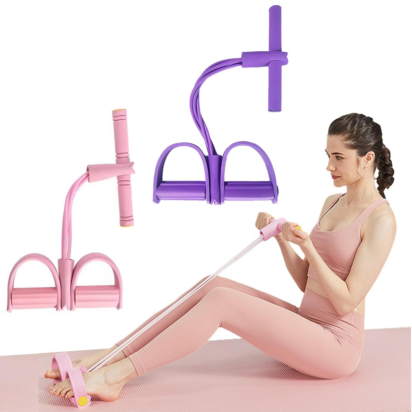 Natural Latex Foot Pedal Elastic Pull Rope with Handle Fitness Equipment Bodybuilding Expander for Abdomen/Waist/Arm/Leg