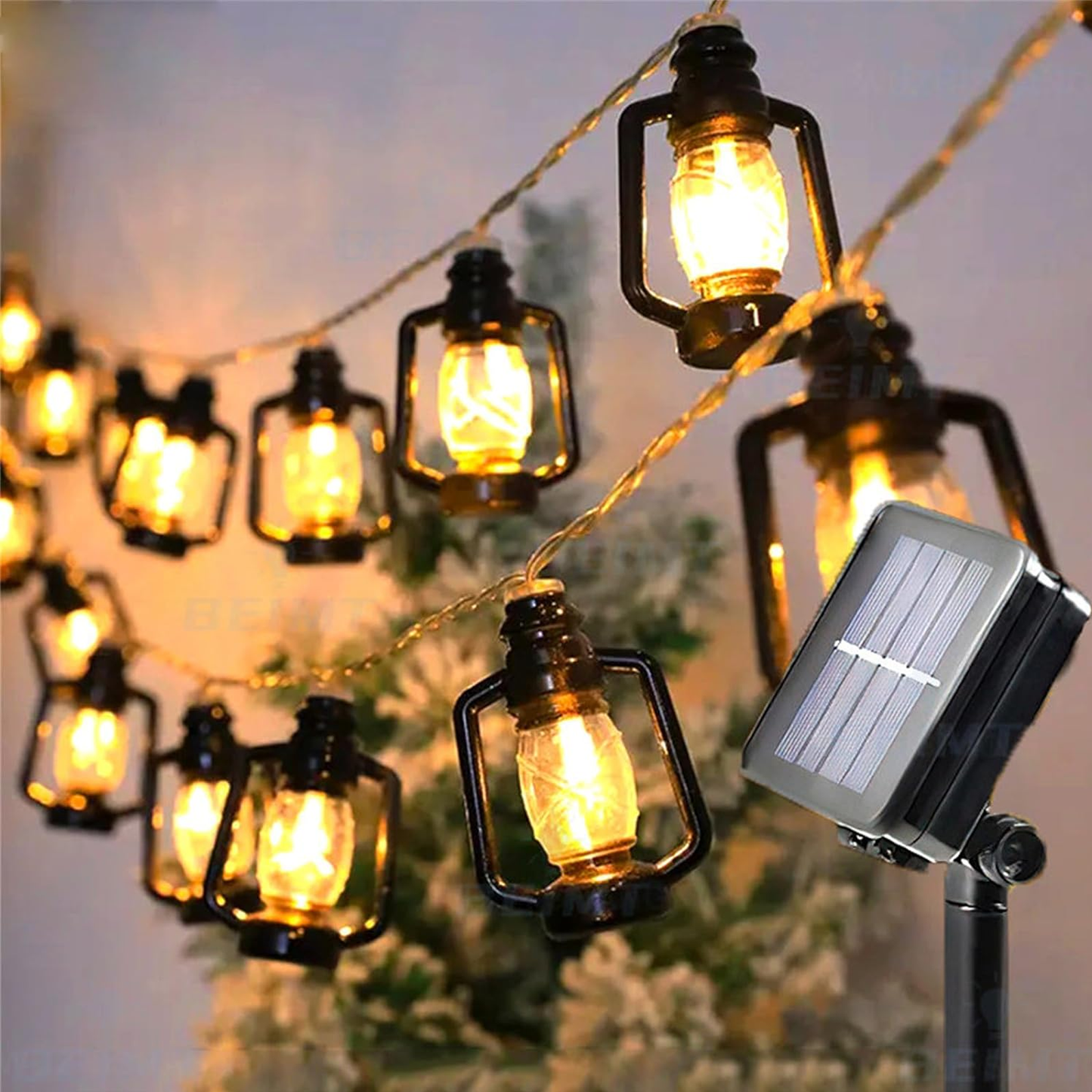 Black Lantern String Lights Mini Kerosene Lamp for Indoor Outdoor Patio Garden Christmas Wedding Decorations