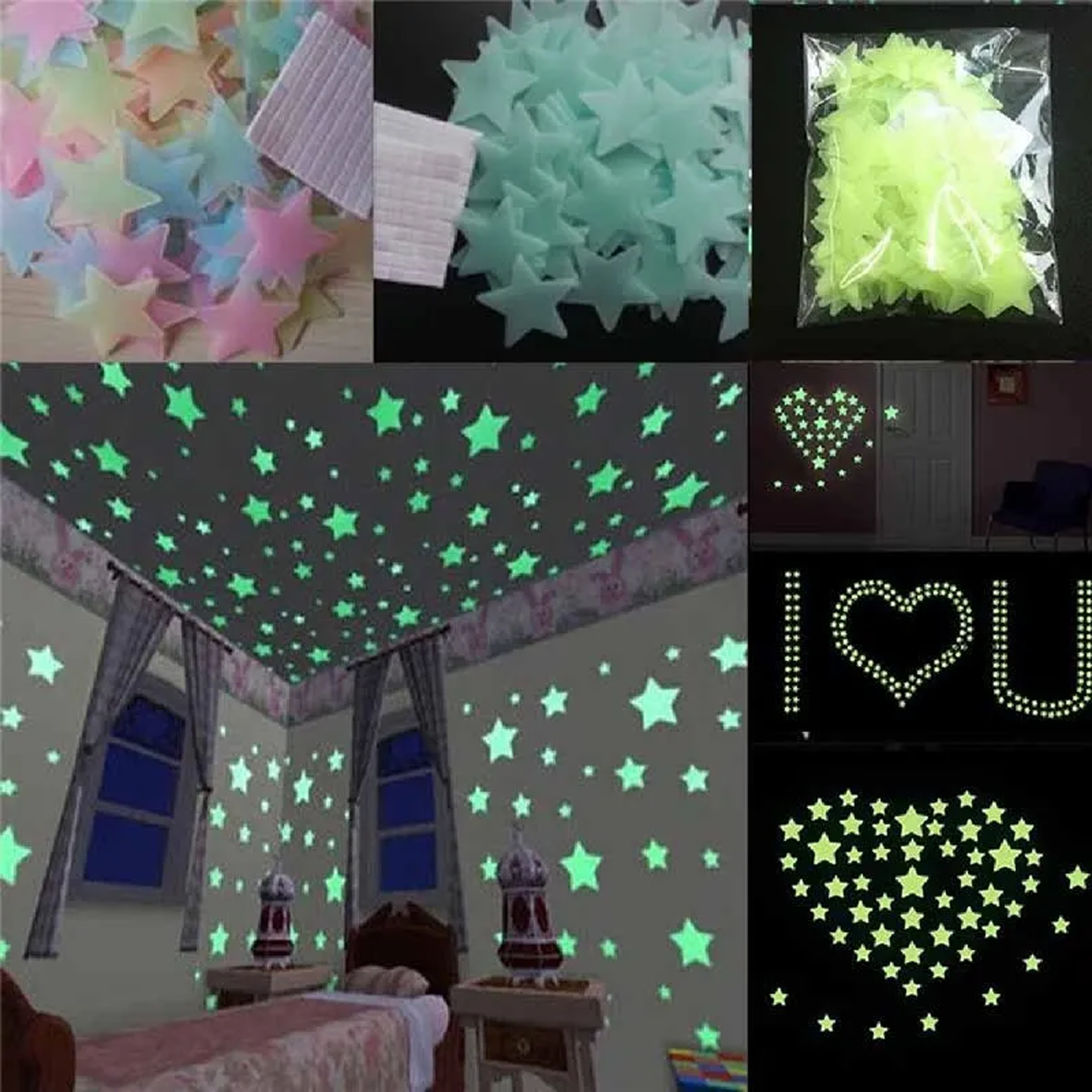 3D Luminous Glow in The Dark Stars Fluorescent Stickers for Kids Bedroom, Room Decor