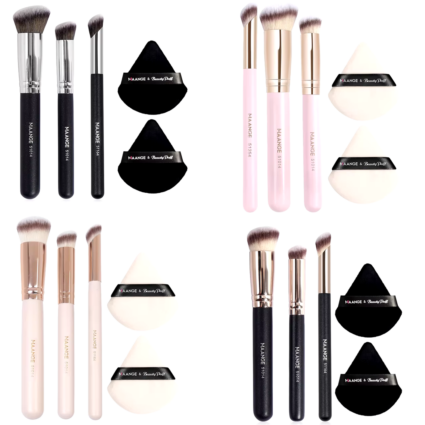 Makeup Brushes Set with Triangle Powder Puff Set Foundation Eye Shadows Blush Brush Set Travel Makeup