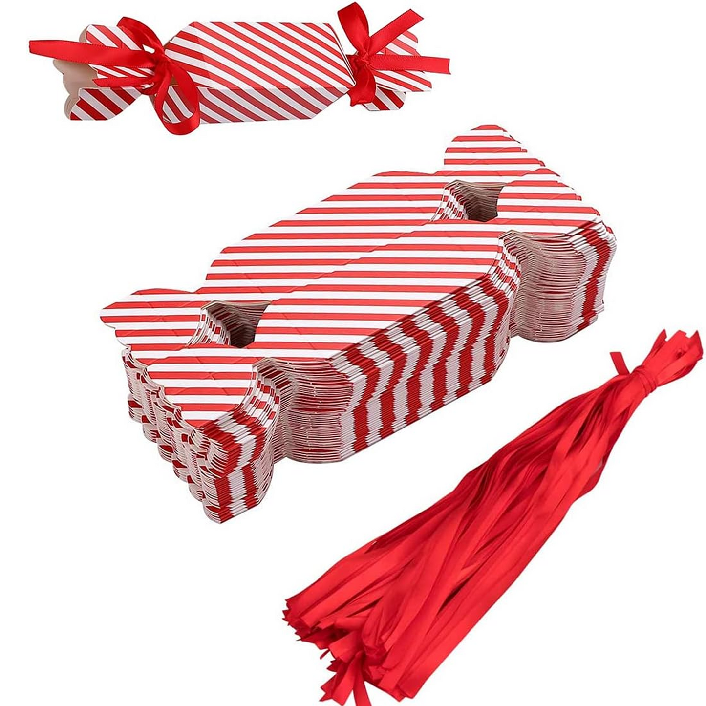 Christmas Candy Boxes Empty Treat Boxes with Ribbon Red Small Candy Boxes for Sweets, Chocolate Xmas Wrap Bag