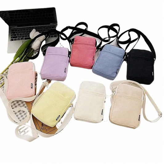 Shoulder Crossbody Canvas Bag Vertical Mobile Phone Crossbody Purse Zipper Pocket