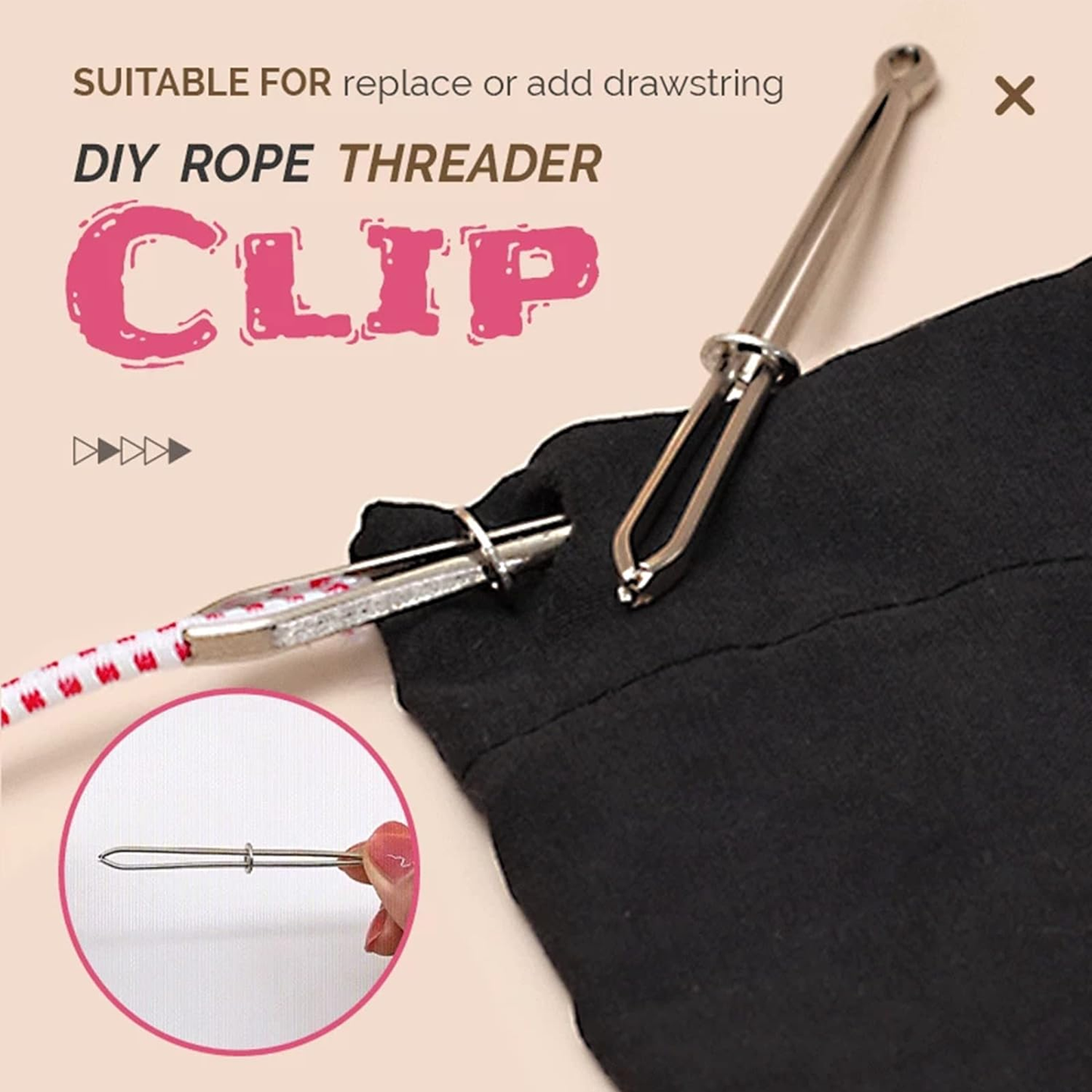 Elastic Threader Drawstring Threader with Tweezer for Self Locking Sewing Accessories