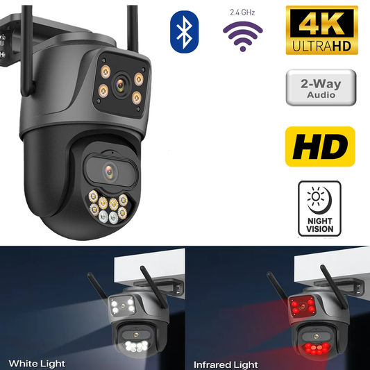 4K PTZ Wireless Security Camera Outdoor Dual Screen IP66 Waterproof Outside for Home Security