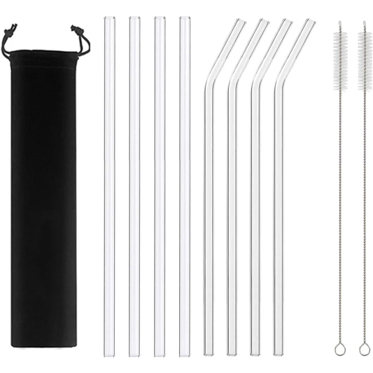 Reusable Drinking Straws Straight and Bent Glass Straw With Cleaning Brush for Coffee Tea Juice Milkshake