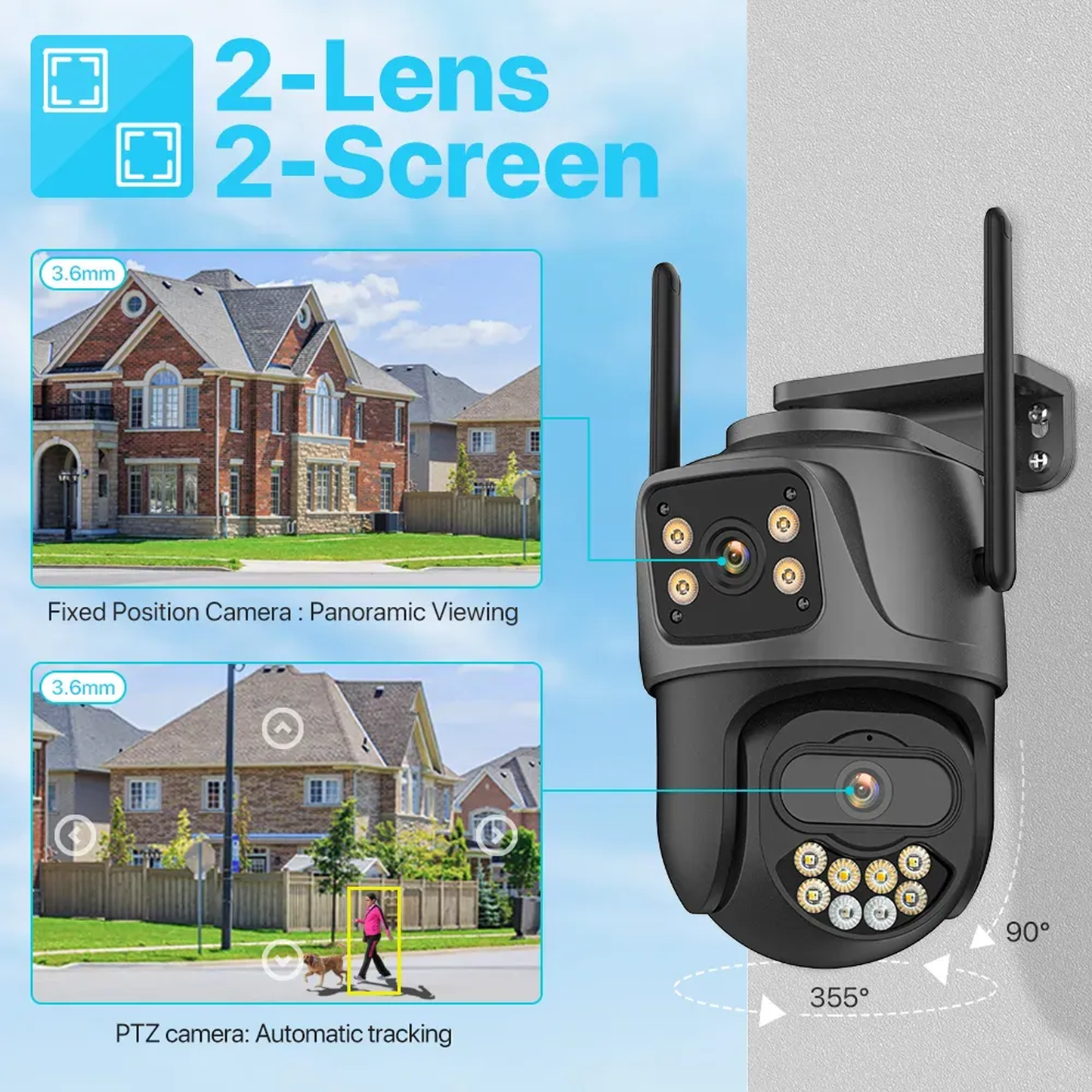 4K PTZ Wireless Security Camera Outdoor Dual Screen IP66 Waterproof Outside for Home Security