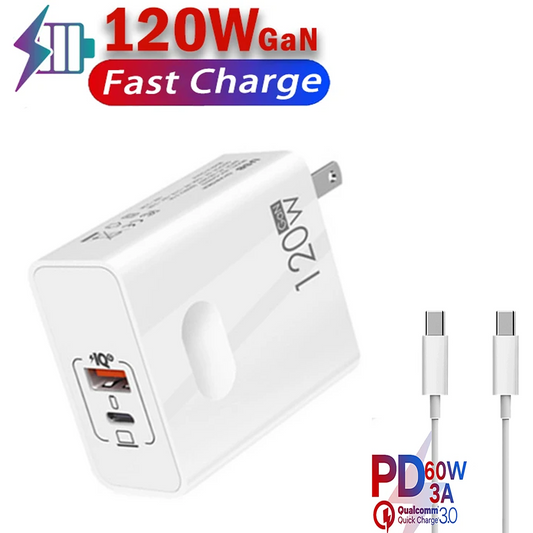 USB C 120W Gan Super Fast PD Charger For Laptop Tablets lPhone 15 lPad Macbook OPPO Samsung Xiaomi